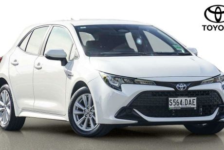 White 2023 Toyota Corolla Hatchback Ascent Sport + Conv PK Hybrid