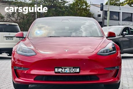 Red 2023 Tesla Model 3 Sedan Long Range