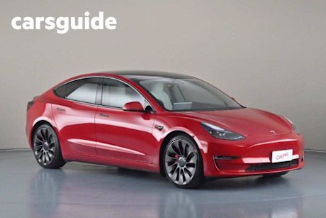 Red 2021 Tesla Model 3 Sedan Performance