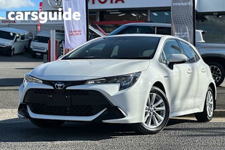 White 2023 Toyota Corolla Hatchback Ascent Sport + Conv PK Hybrid