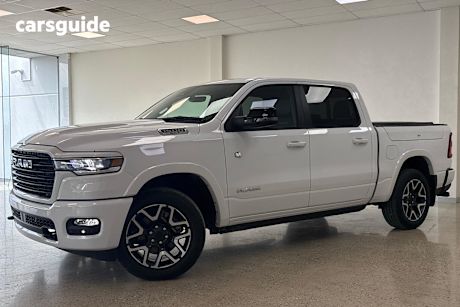 White 2025 Ram 1500 Crew Cab Utility Laramie Sport Rambox So H/Cane