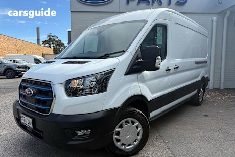 White 2023 Ford E-Transit Van 420L Mid-Roof Srw