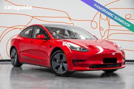 Red 2021 Tesla Model 3 Sedan Standard Range Plus Rwd