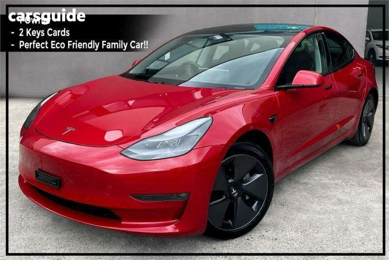 Red 2023 Tesla Model 3 Sedan Long Range