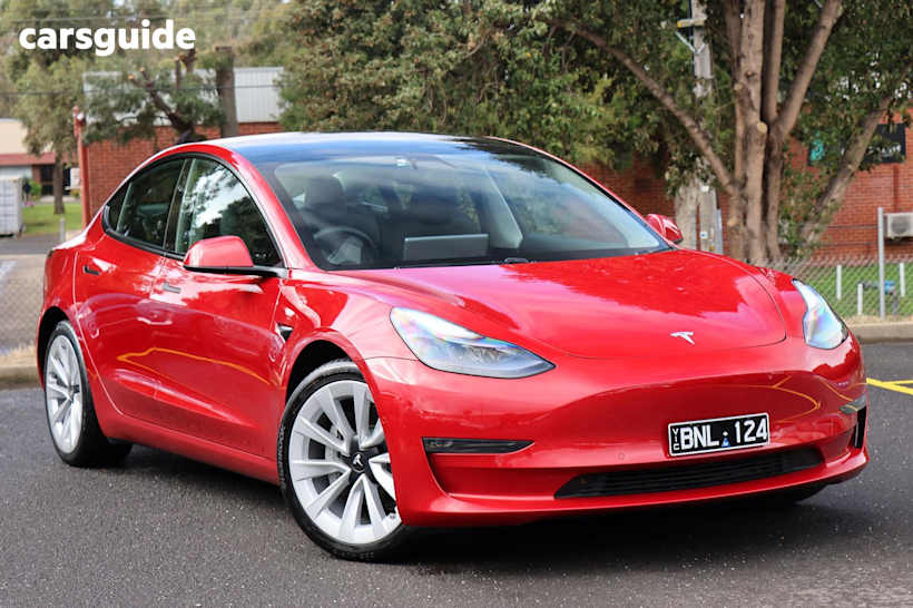Red 2020 Tesla Model 3 Sedan Long Range Awd