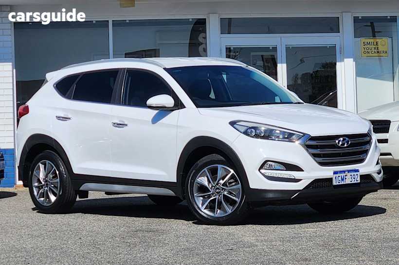 White 2018 Hyundai Tucson SUV ELITE F