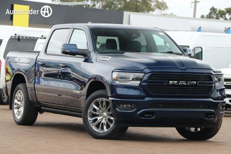 Blue 2024 Ram 1500 Crew Cab Utility Laramie Sport Rambox Mhev